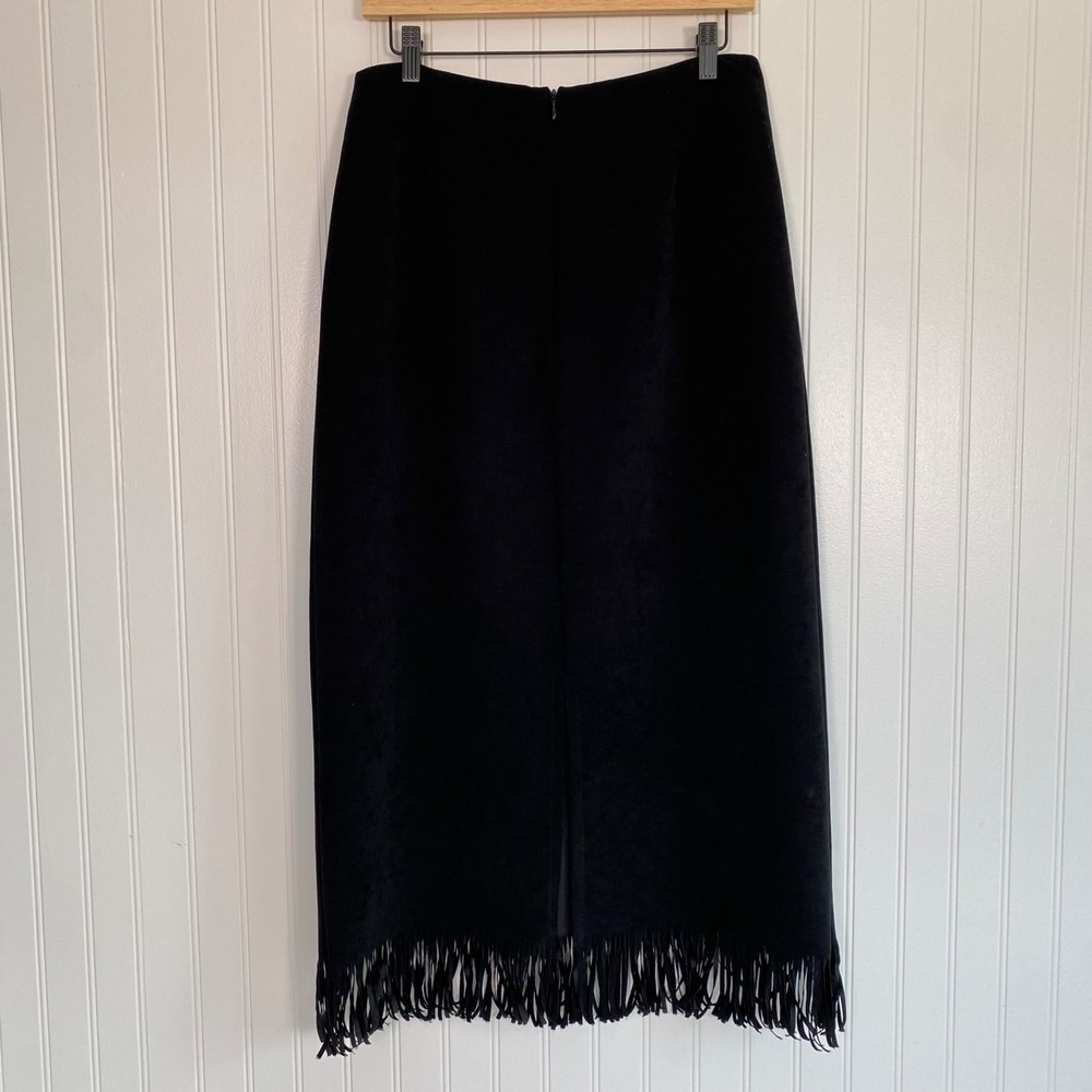 Vintage Clio Women Whimsigoth Fringe Trim Maxi Skirt Size 10 M Witchy Faux Suede - Picture 4 of 12